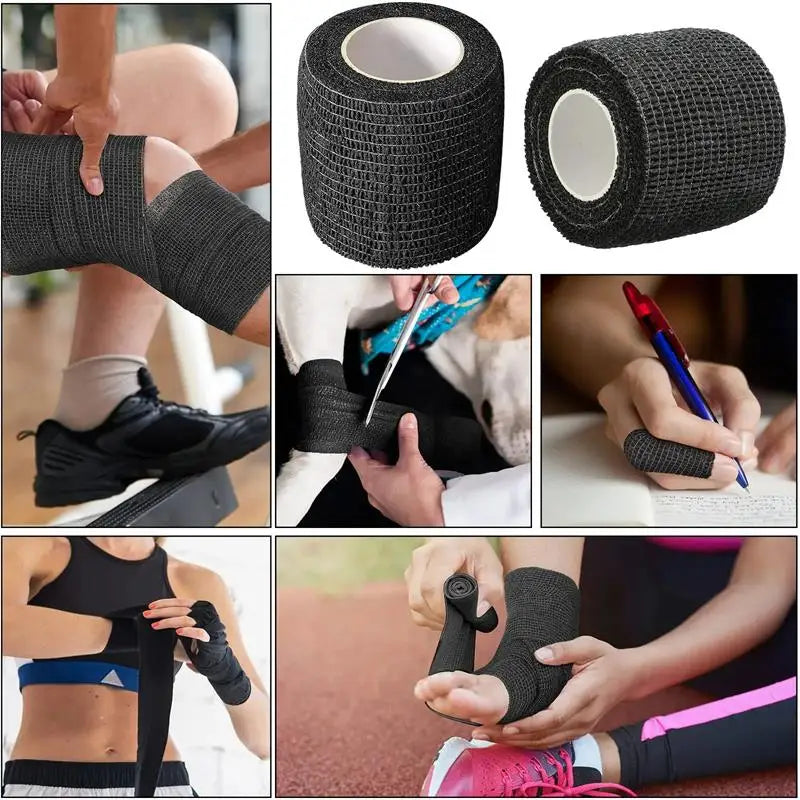 Wholesale 24Pcs Black Tape Tattoo Handle Bandage Anti-slip Athletic Nonwoven Waterproof Disposable Self-adhesive Elastic Bandage