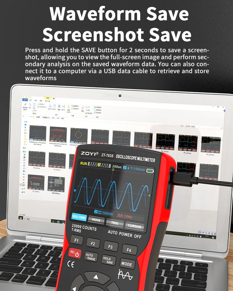ZOYI ZT-703S 3-in-1 Oscilloscope Multimeter with 3.5 Inch IPS Display,25000 Counts, Dual Channel 50MHZ Bandwidth,280MSa/s High