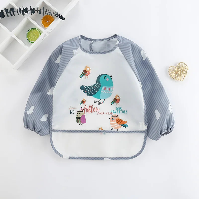 Baby Long Sleeve Scarf Waterproof Toddler Art Smock Feeding Bib Apron Pocket Infant Boys Girls Burp Cloth Banana Bibs for1-3Year