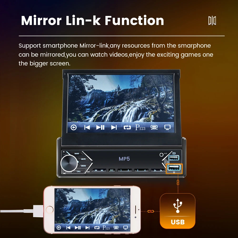 Navifly 1 Din Car Radio Stereo Universal 7-Inch HD Touch Screen Multimedia Player BT Mirror Link Monitor AUX Intelligent Systems
