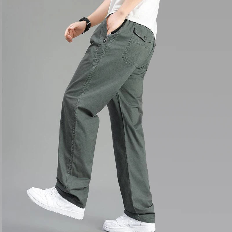 Big Size Men's Cargo Pants Casual Loose Straight Pants Cotton Long Trousers Zipper Pockets Mens Jogger Pants 5XL 6XL