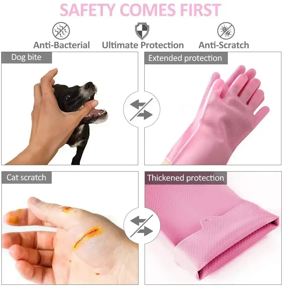 Pet Grooming Cleaning Silicone Gloves with Scrubbing Bristles