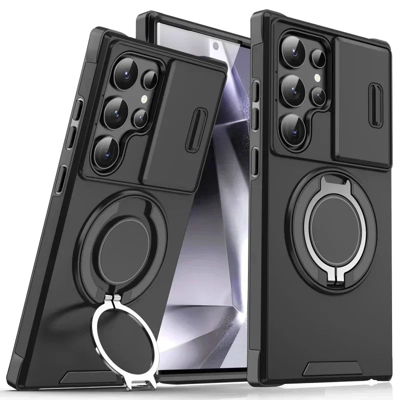 Case For Samsung Galaxy S25 Note 20 Ultra Plus A56 A36 A26 A05 A05S Slide Camera Protect Magnetic holder Armor Shockproof Cover