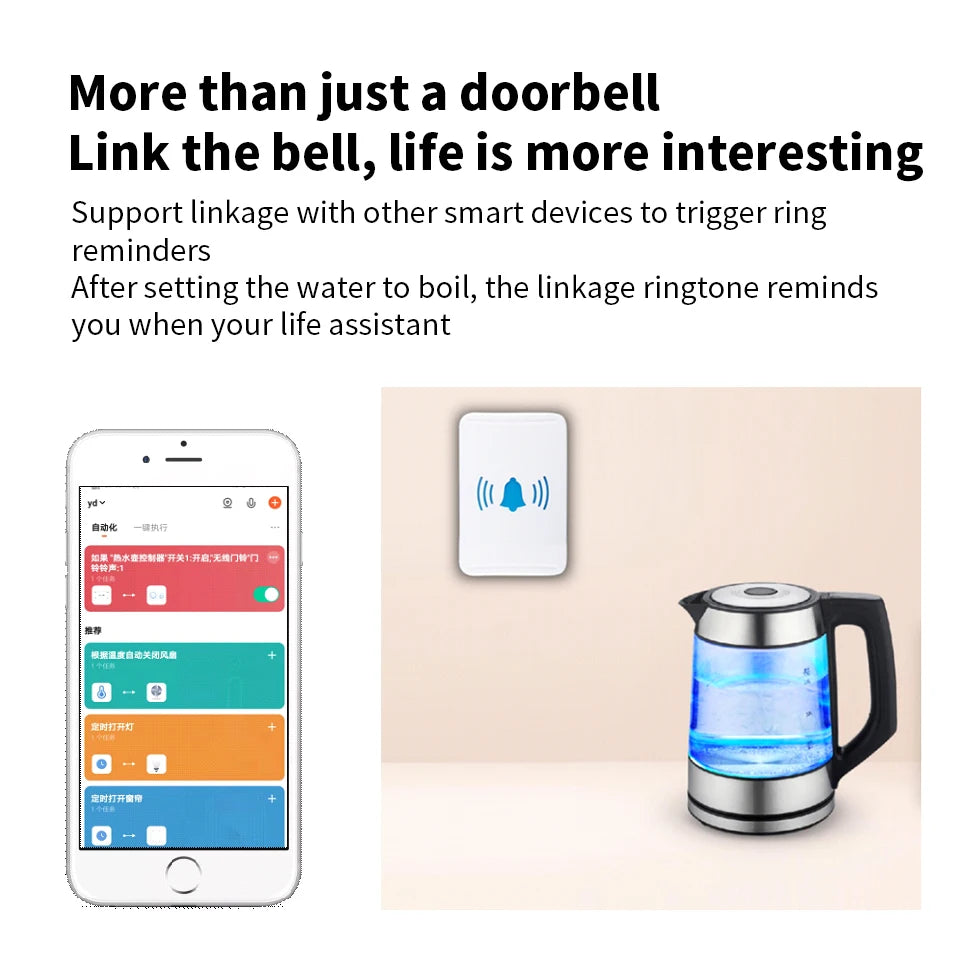 Wireless WiFi Bell Tuya no battery required Waterproof external wireless bell Smart life app smart door bell setting