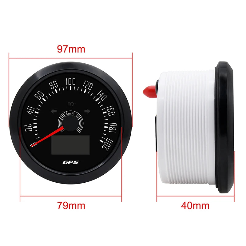 85MM GPS Speedometer With GPS Antenna 7 Color Backlight 200km/h Speed Gauge Meter For Motorcycle Marine Boat Car Truck 12V 24V