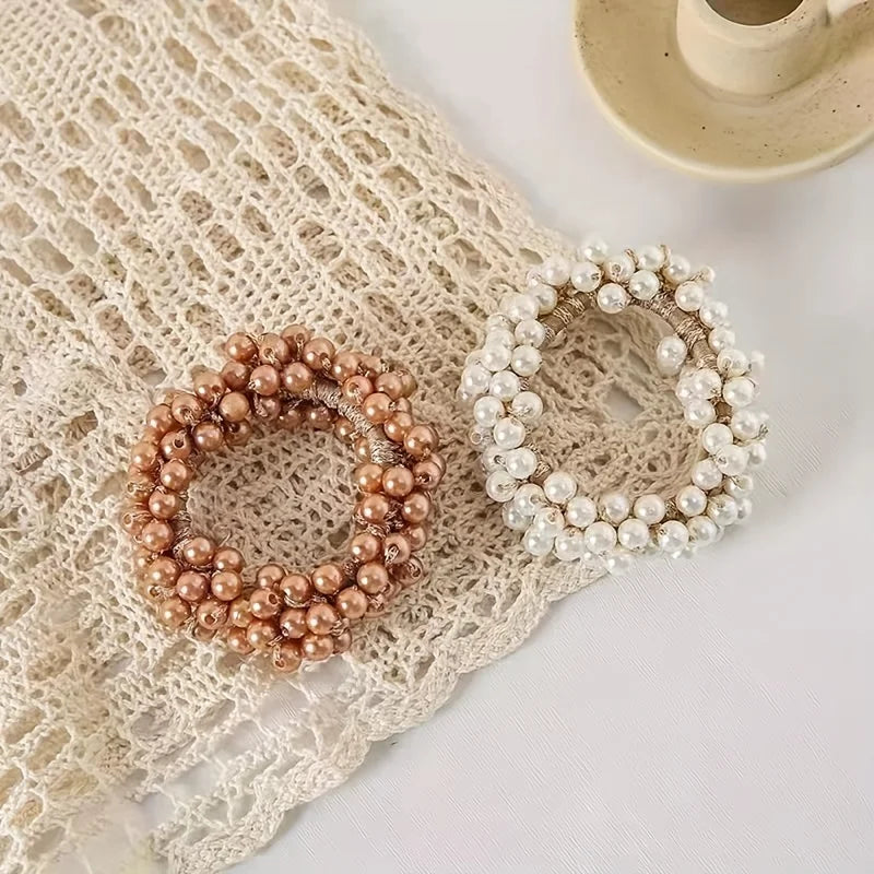 6PCS Pearl scrunchie elastic hair cord for women's and girls' hair accessories