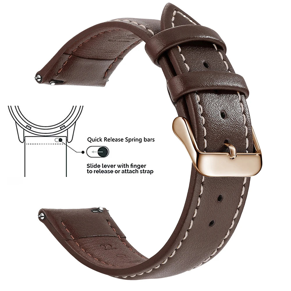 Top Grain Genuine Leather Watch Band, Quick Release 18mm/20mm/22mm Watch Straps, Fits Samsung Galaxy Watch, Garmin Huawei Watch