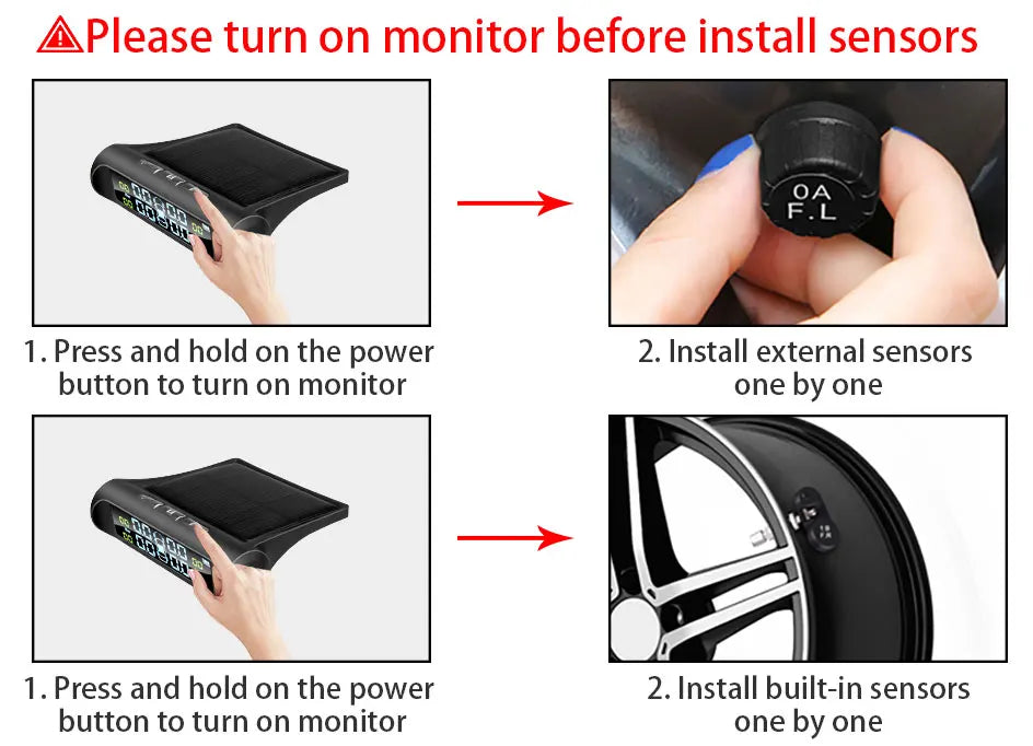 Smart TPMS Car Tire Pressure Alarm Monitor System 4 Sensors Display Solar Intelligent Tyre Pressure Temperature Warning