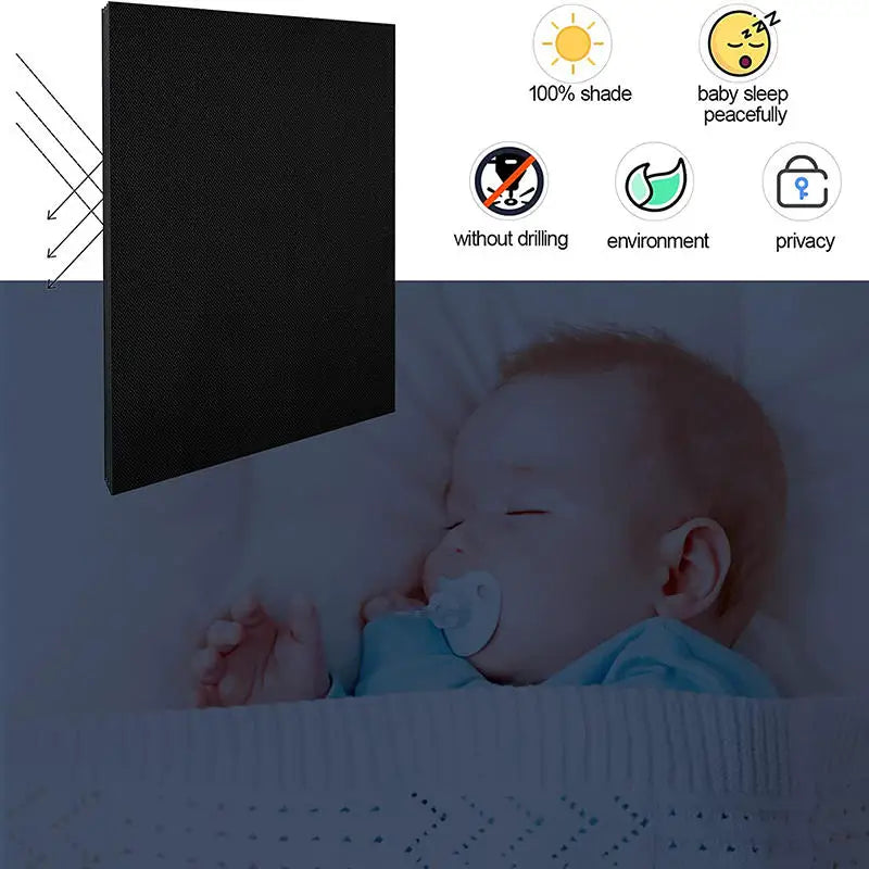 100% Blackout Curtain Removable Portable Travel DIY Blocking Window Film For Living Room Home Non-perforate No Drill Black Cloth