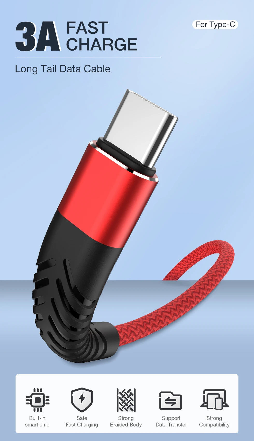 USB Type C Cable for Samsung S10 S20 S21 S22 3A Fast Charging Type-C Phone Charge Wire USB C Cable for Xiaomi Redmi note 11 3M