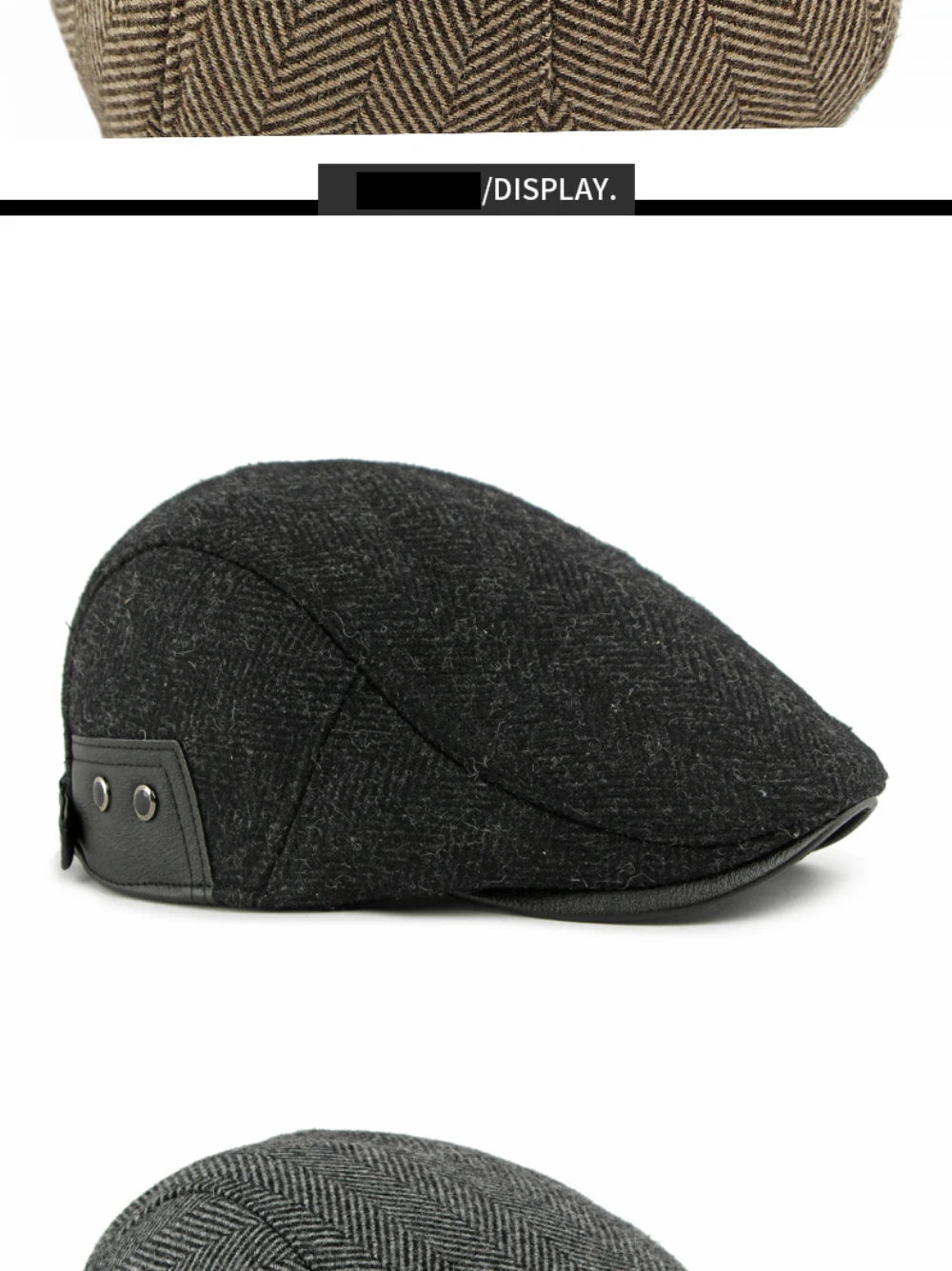 HT5025 Beret Cap Striped Beret Hats with Ear Flaps Male Female Adjustable Ivy Flat Cap Fleece Lined Winter Hat Women Mens Berets