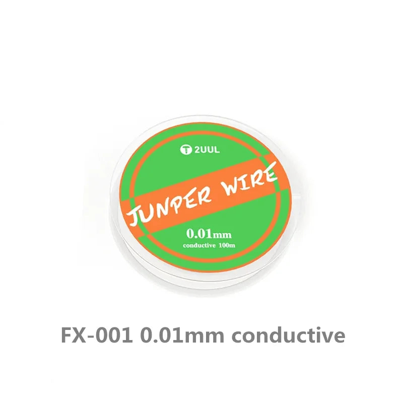 2UUL 0.01 0.02 0.009mm 100m Ultrafine Jumper Wire Insulative/Conductive Phone Fingerprint Dedicated Silver Flying Line