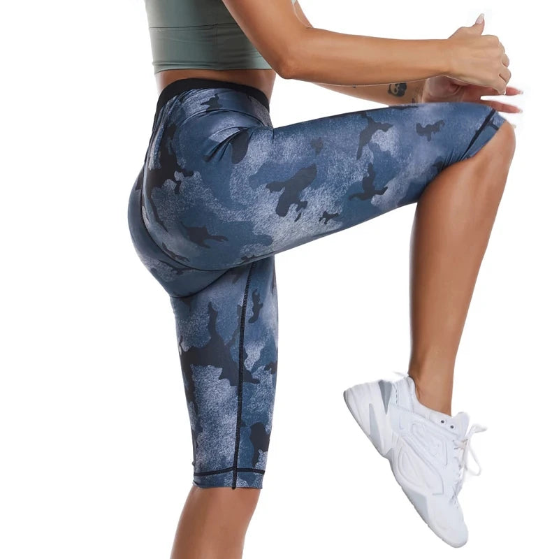 Women Sauna Sweat Pants Shapewear Camouflage Shorts Tummy Control Leggings Workout Pants Weight Loss Body Shaper Fitness Short