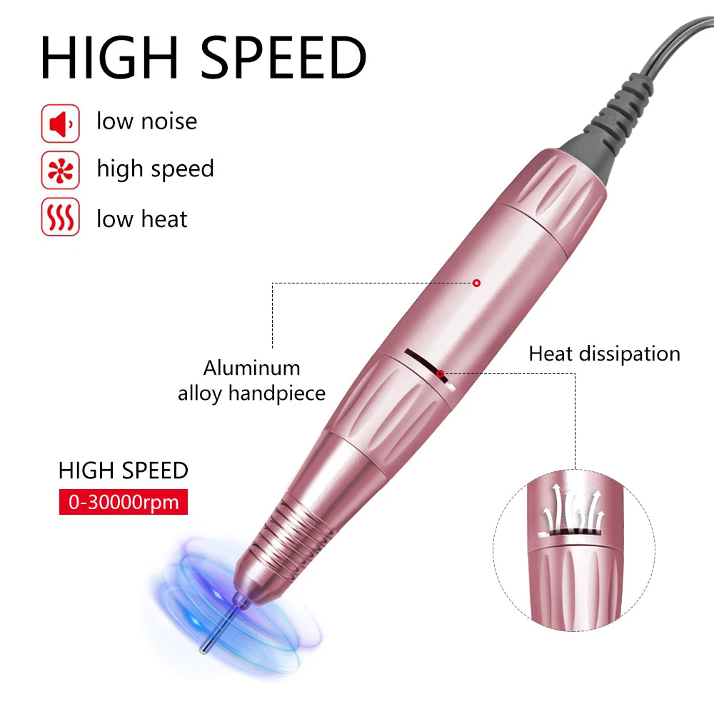 35000 RPM DC & 3 PIN Electric Nail Drill Pen Handle File Polish Grind Machine Handpiece Manicure Tool Nail Drill Accessories