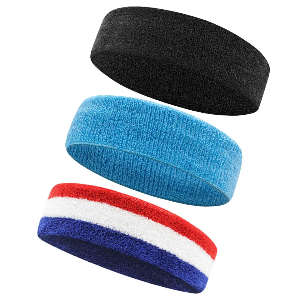 AOLIKES 3PCS Sweatbands Sports Headband - Moisture Wicking Athletic Cotton Terry Cloth Sweatband for Tennis, Basketball, Running