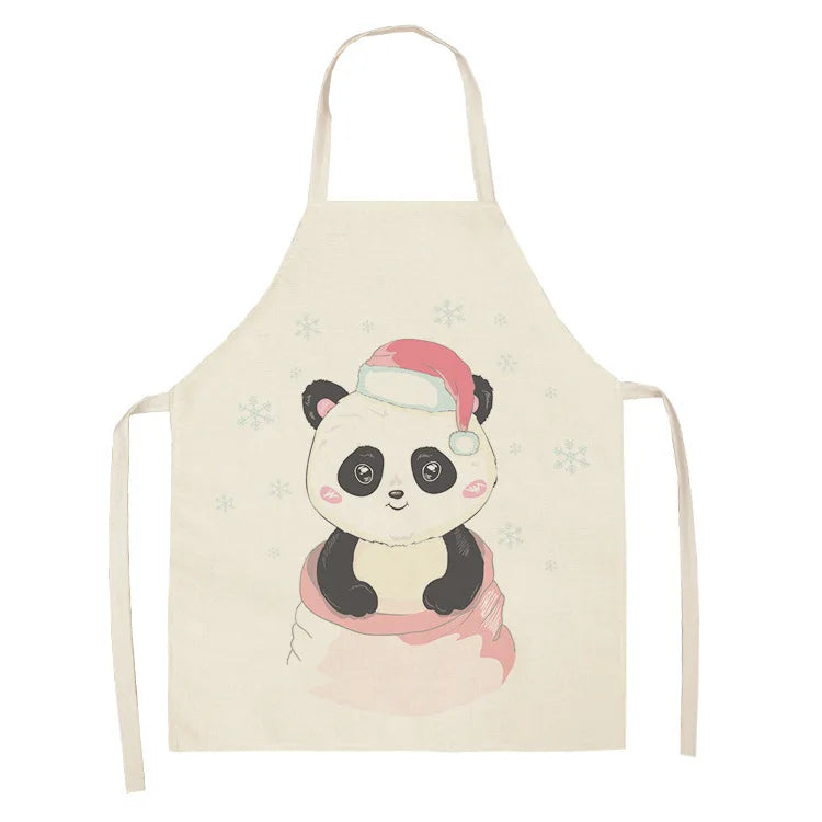 Cartoon Panda Multi-functional Linen Apron Dress Garden Children's Aprons for Woman Man Kids Pink Kitchen Baking Accessories