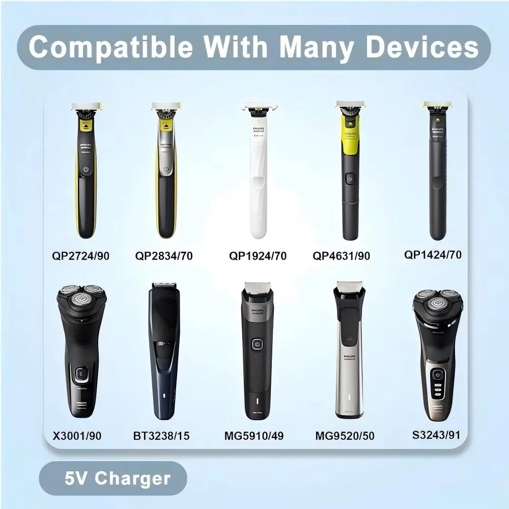 Hobo 5V Type-C Shaver Adapter Charging Converter for Philips One Blade QP2724 QP2834 QP4530 QP1924 with Charging Indicator