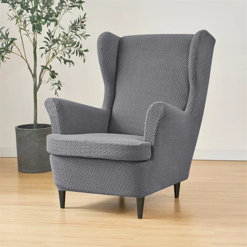 Classic Solid Color Jacquard Wingback Chair Covers Soft Wing Armchair Cover with Seat Cushion Cover Sofa Slipcovers Home Decor