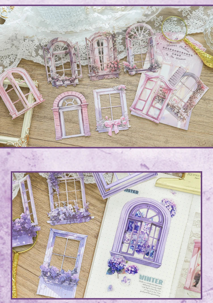 JIANQI 10 Sheets Window Flower Shadow Series Vintage Hollow Material Collage Sticker Creative DIY Journal Stationery