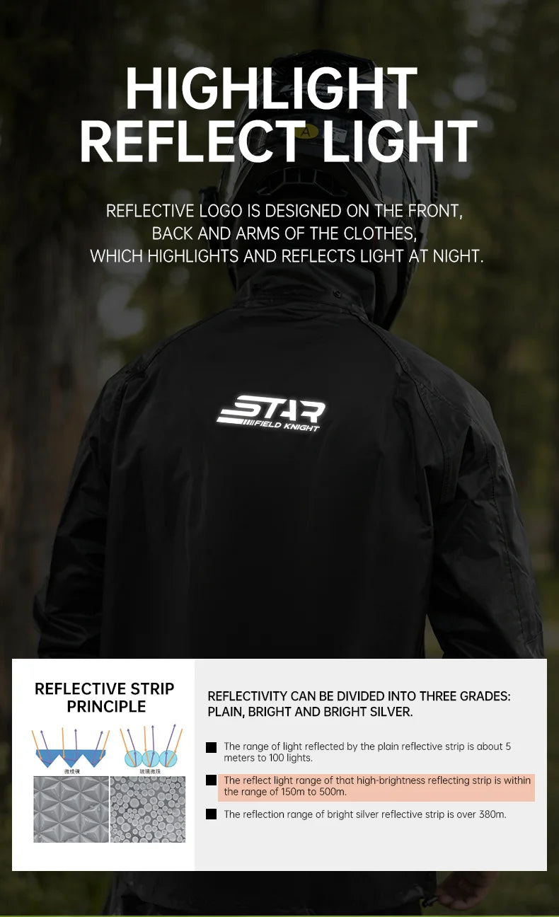 Star Field Knight Black-grey Motorcycle Raincoat Rainpants Suit Waterproof Inner Mesh Breathable Men Women Riding Gears 2Pcs/set