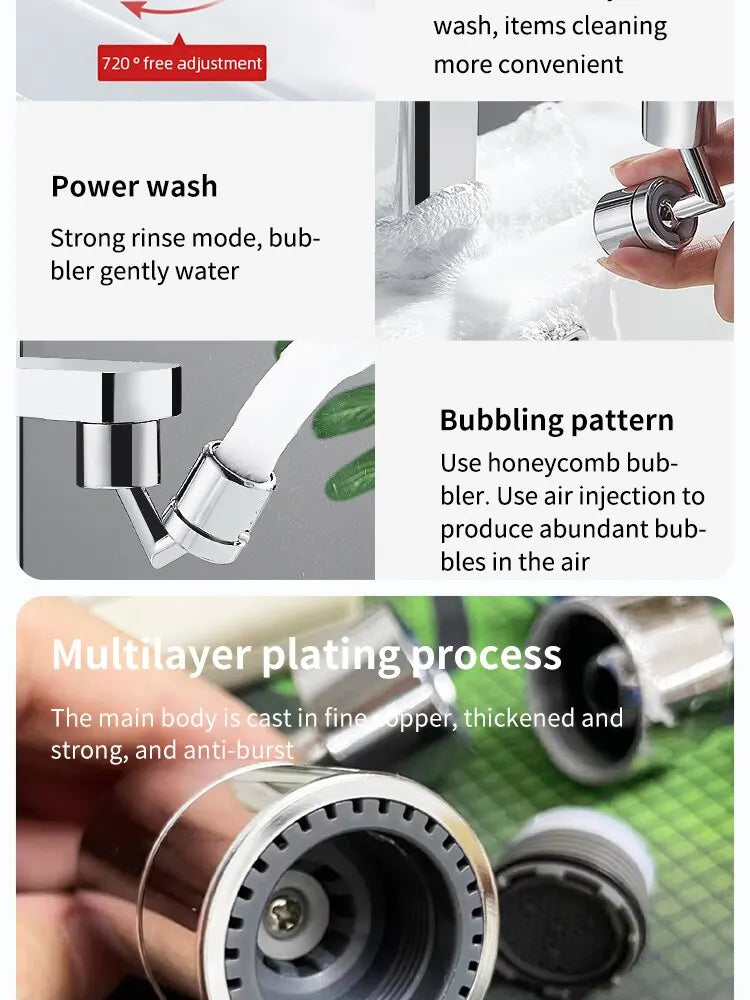 Kitchen Faucet 720 Degrees Rotatable Spout Extension Spout Bubbler Universal Splash Proof Universal Spout Extension Nozzle