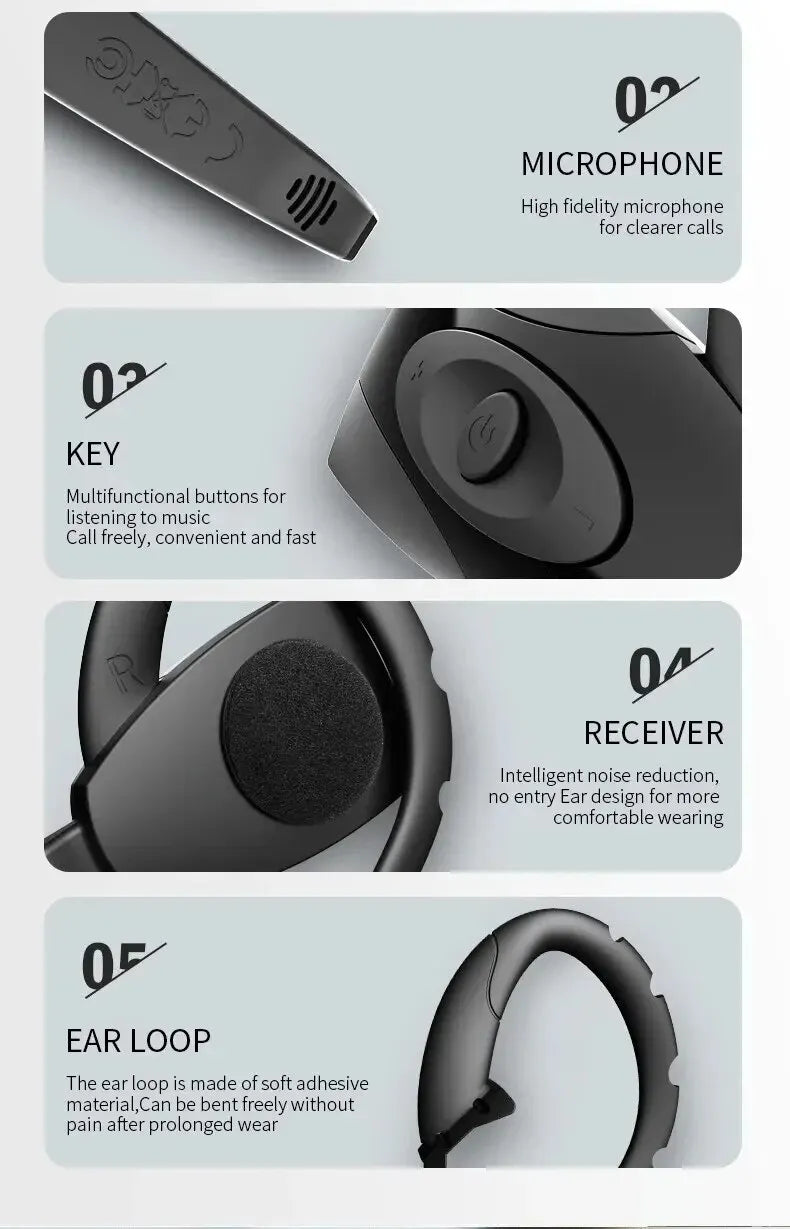 Bluetooth 5.0 Ear for PS3 Bluetooth Headset Wireless Handsfree Single Ear Hook Earphone Button Silica Gel Headphone with Mic
