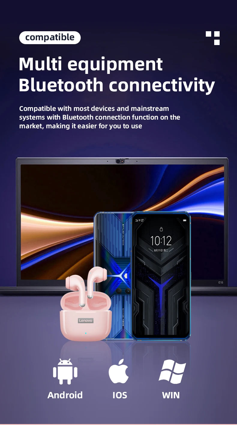Upgraded Lenovo LP40 Pro TWS Earphones Wireless Bluetooth 5.1 Sports Noise Reduction Earphones Touch 250mAH Headset