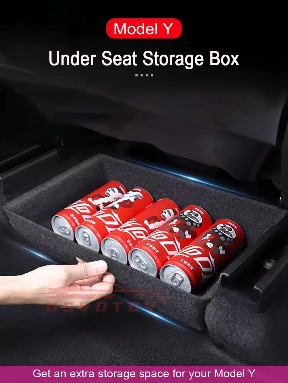 For Tesla Model Y High Capacity Organizer Case Felt Cloth Drawer Holder Under Seat Hidden Box Storage Box Black