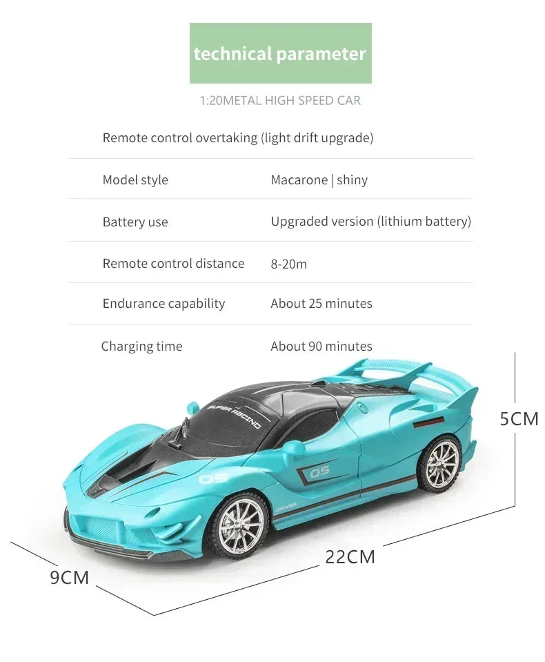 1:18 Radio Remote Control Car Chargeable RC Car High Speed 15km/h 2.4G With LED Light Toys for Boys Girls Vehicle Racing Hobby
