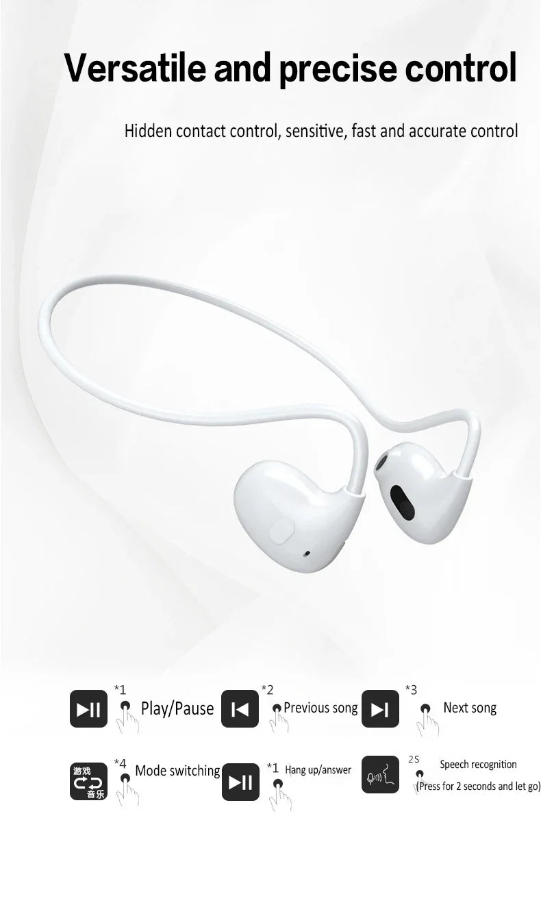 Wireless Bluetooth 5.3 Headphones Air-Conduction Waterproof Headset Stereo Over-Ear Sports Earphones Earbuds with Mic