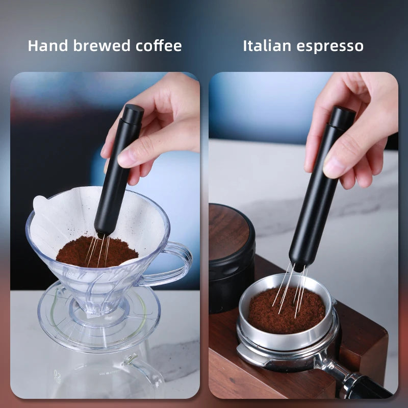 Shrinkable Portable Coffee Powder Stirring Needle 304 Stainless Steel Stainless Steel Espresso Needle Distributor With Base