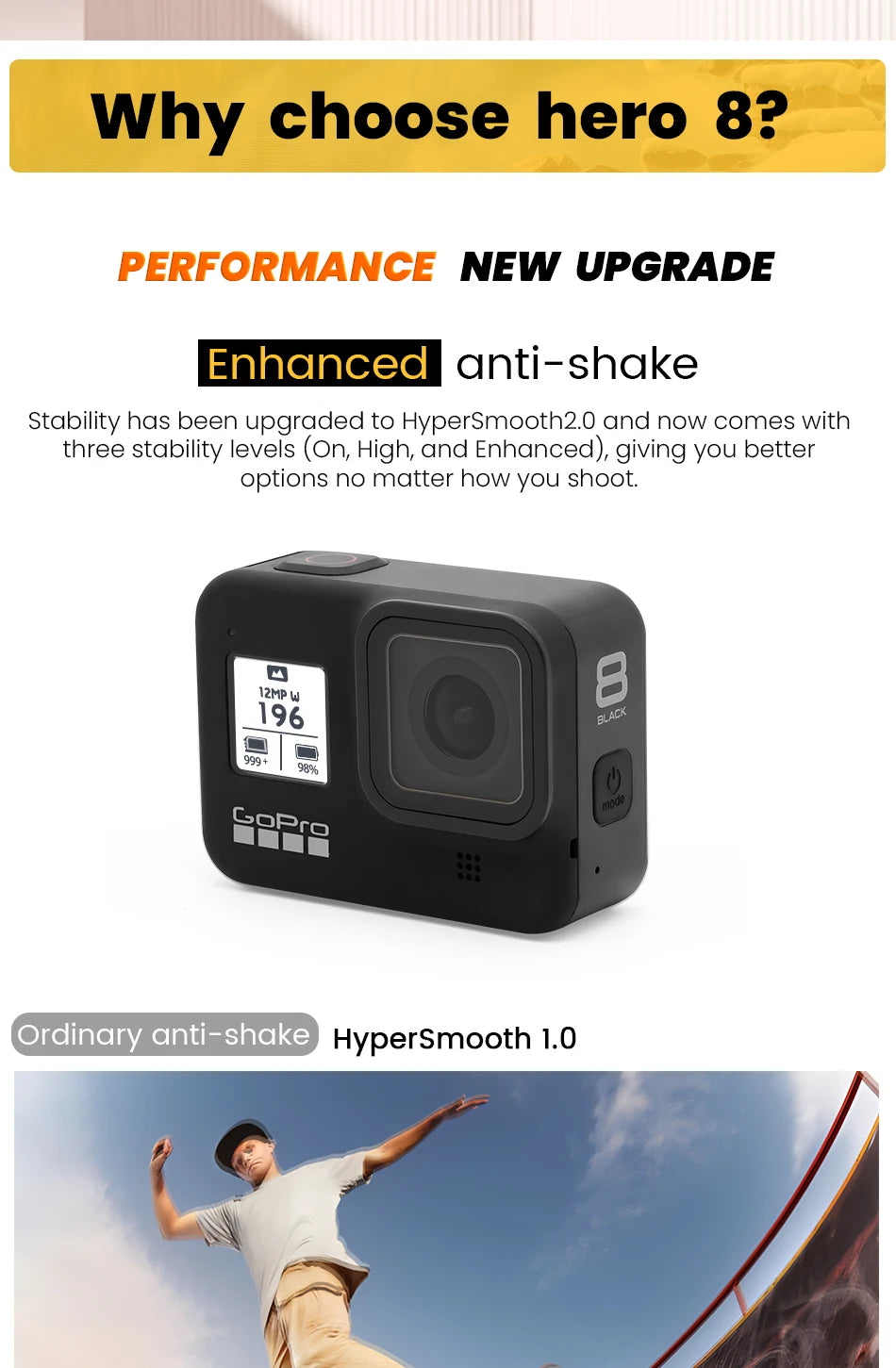 GoPro hero 8 Black stable 4K video 12MP photo portable 1080p live broadcast Motorcycle and Skiing Sports go pro Camera