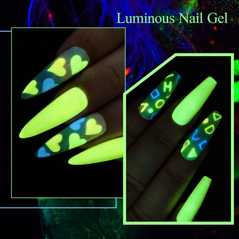 MEET ACROSS 6pcs Candy Colors Luminous Gel Nail Polish Hot Pink Green Spring Summer Semi Permanent UV Gel Varnish Nail Art