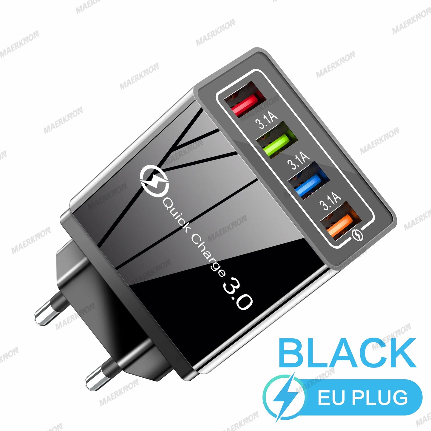3.1A USB Charger 4 Ports Fast Charging QC 3.0 Wall Charger For Xiaomi iPhone 15 Samsung US/EU Mobile Phone Plug Travel Charger