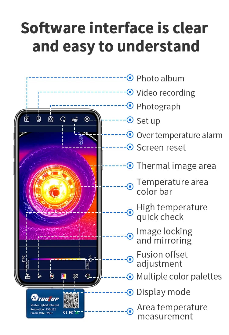 TOOLTOP T7PRO Mobile Phone Infrared Thermal Imager Visible and infrared Fusion 256 x 192 Thermal imaging Camera Thermographic