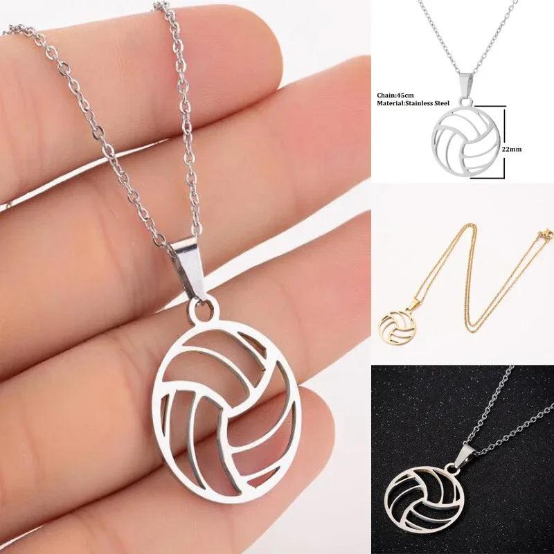 Stainless Steel Necklaces Beach Volleyball Hollow Ball Pendant Chain Collar Fashion Necklace for Women Men Jewelry Party Gifts