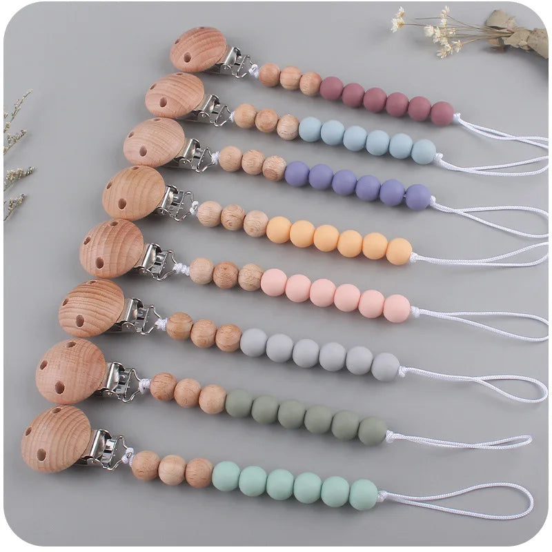 Baby Anti-drop Chain Pacifier Clips Silicone Beads Infant Nipple Appease Soother Chain Clips Dummy Holder Nipple Clip