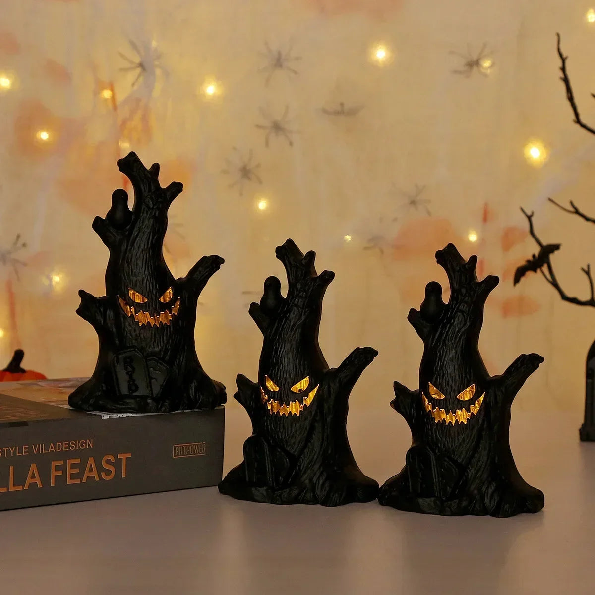 Baimu Toys Halloween Decoration Luminous Pumpkin Lights Ghost Stump Decoration Ghost Face LED Electronic Candle Lights