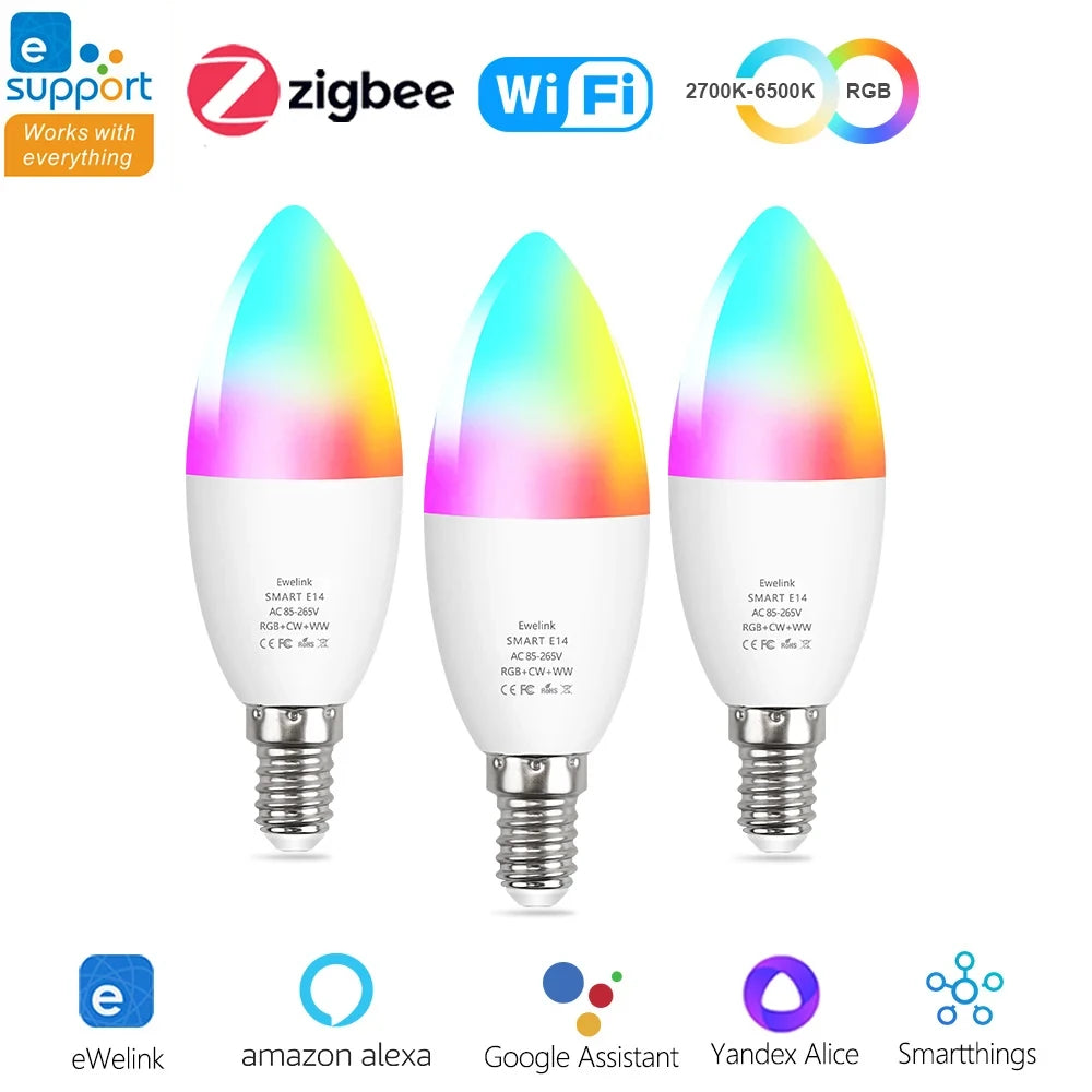 Smart Wifi Led Bulb Light E14 EWelink Zigbee Candle Lamps RGB APP Voice Control Google Home Alice Yandex for Room Home Decor