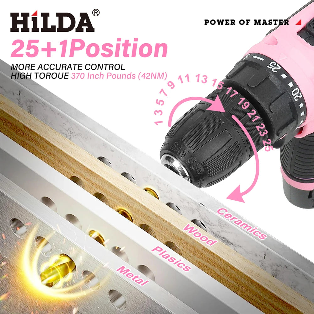 HILDA Electric Drill 12V Cordless Drill Electric Screwdriver Mini Wireless Power Driver DC Lithium-Ion Battery