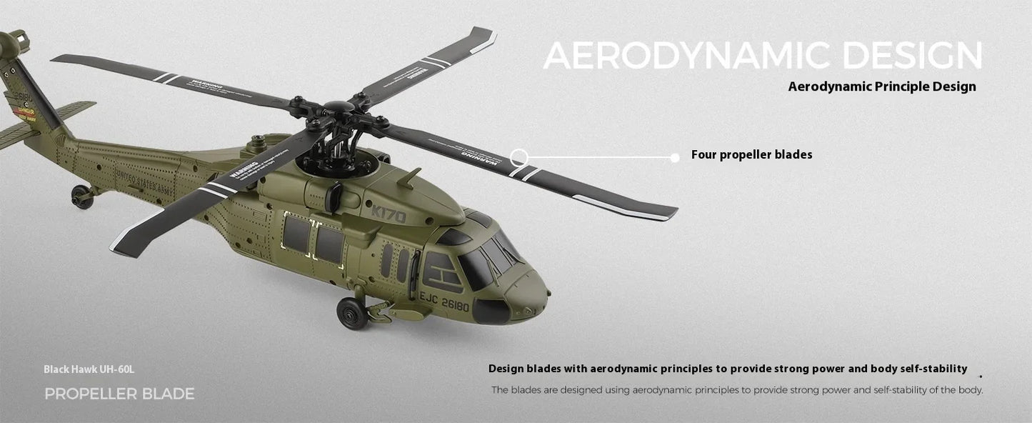 Wltoys K170 Black Hawk Uh60l Remote-Controlled Helicopter Four Channel Four Propeller Simulation Brushless Fixed Height Model
