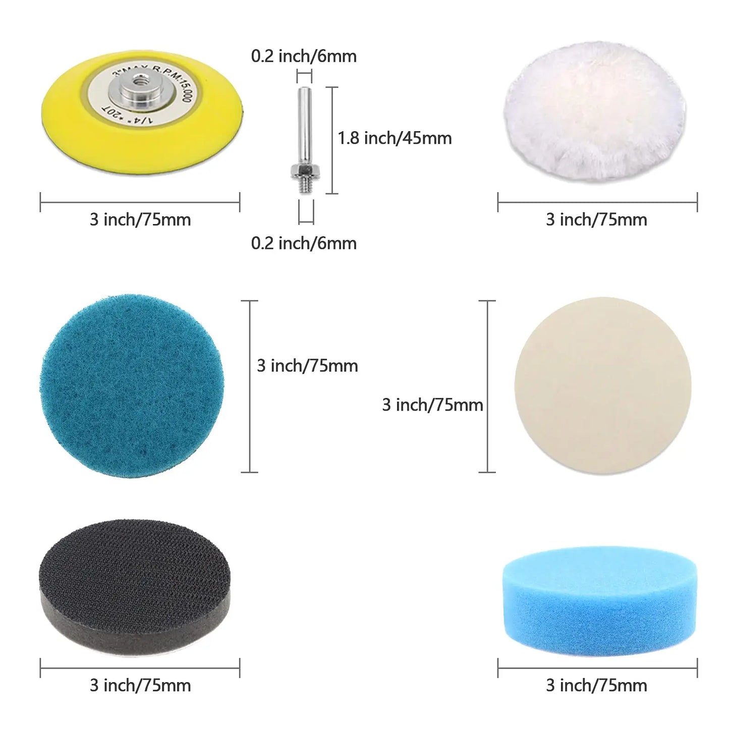 Car Headlight Restoration Kit 3 Inch Polishing Sanding Discs with Automotive Polisher Scouring Buffing Sponge Soft Interface Pad
