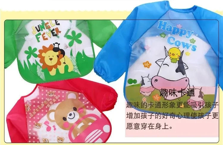 Waterproof Eating Smock Infant Toddler Baby Cartoon Long Sleeve Art Apron Feeding Bib for Boys Girls Soft Baby Bibs Burp Clothes