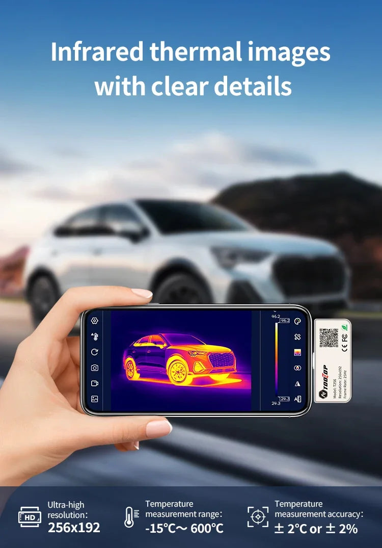 TOOLTOP T256 Thermal Camera 256*192 Type-c Infrared Camera 25Hz High Refresh Rate Thermal Imager for Industrial Heating Repair