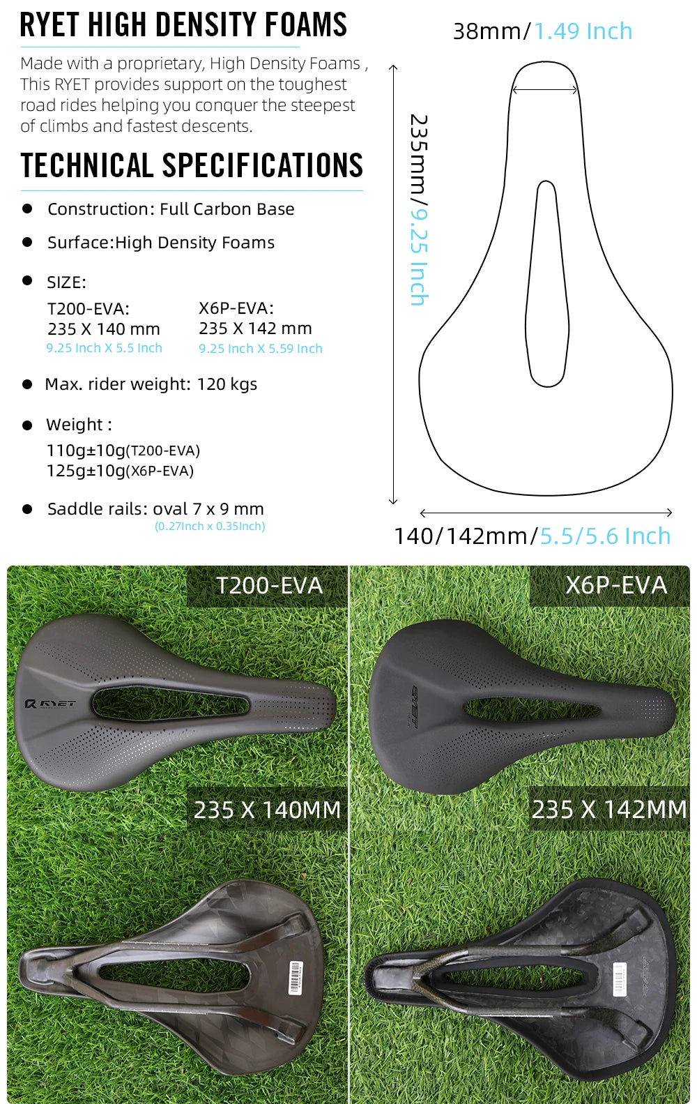 RYET 3D Printed Bike Carbon Saddle 140mm 143mm Super Light Road MTB Racing 3D/EVA  Saddles Bicycle Cushion Cycling Seating Part