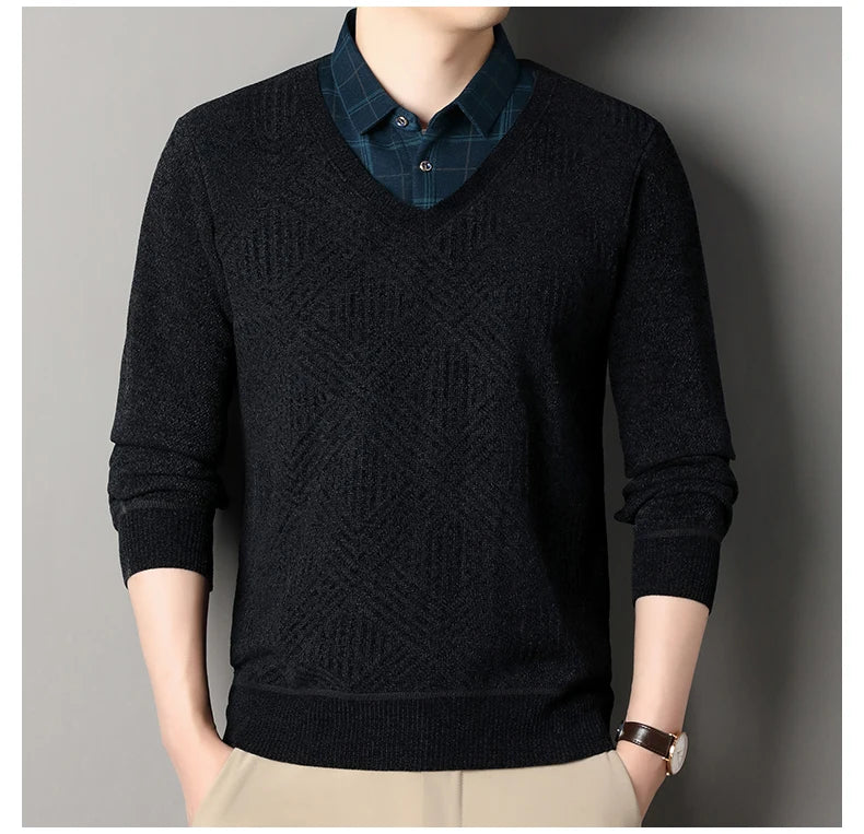 Fashion Thick Fleece Sweater Men's Knitting Pullover Men Winter Autumn Clothing Polo Neck Thickened Warm Pullovers