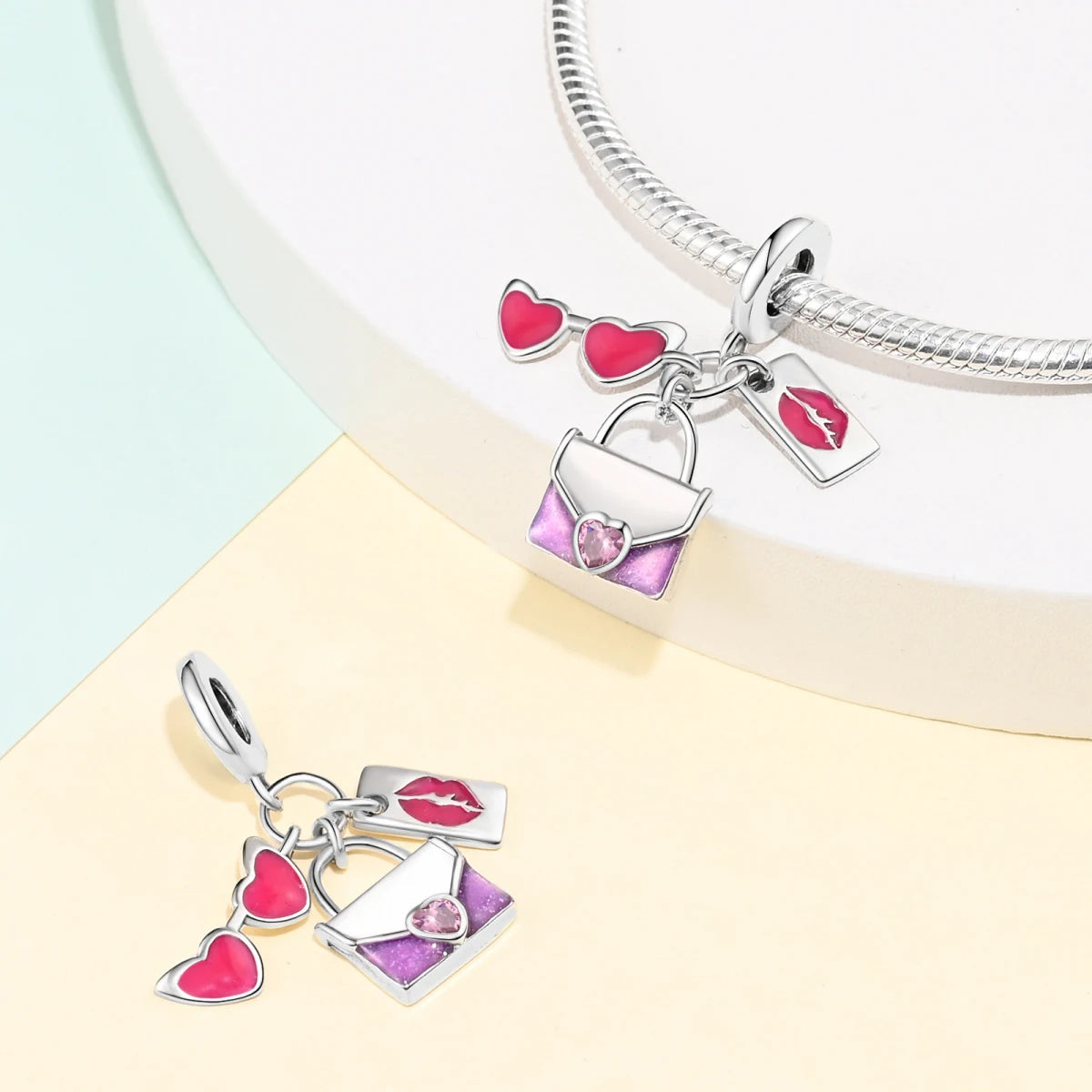 925 Sterling Silver Princess Powder Series Exquisite Daily Bow Sweet Charms Beads Fit Pan Original Bracelets DIY Jewelry