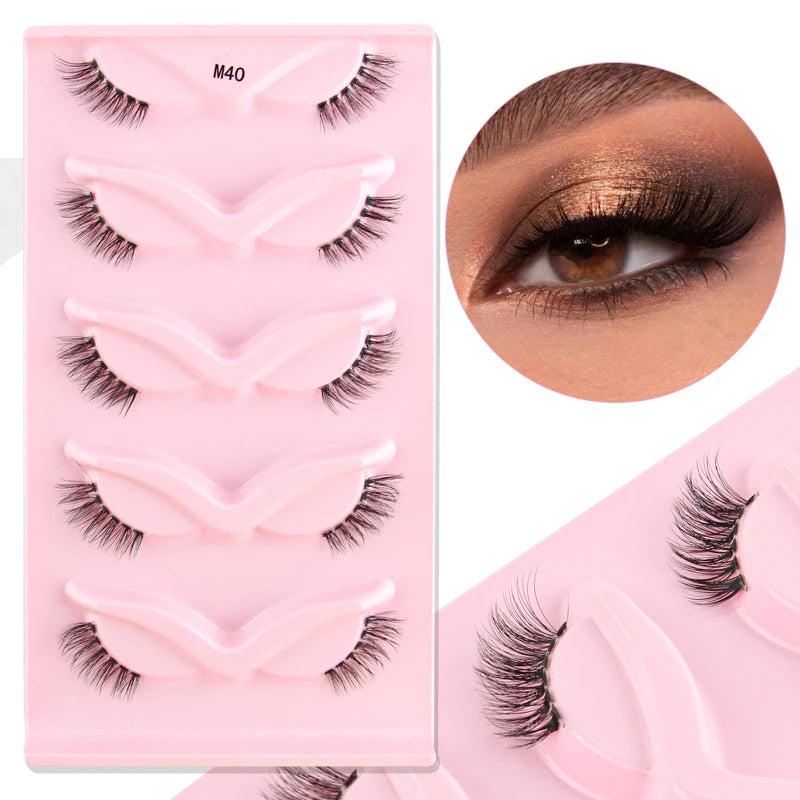 3/5 Pairs Cat Eye False Lashes Natural Short Fluffy Eyelashes Wispy Half False Eyelashes Eye End Extension Faux Mink Makeup