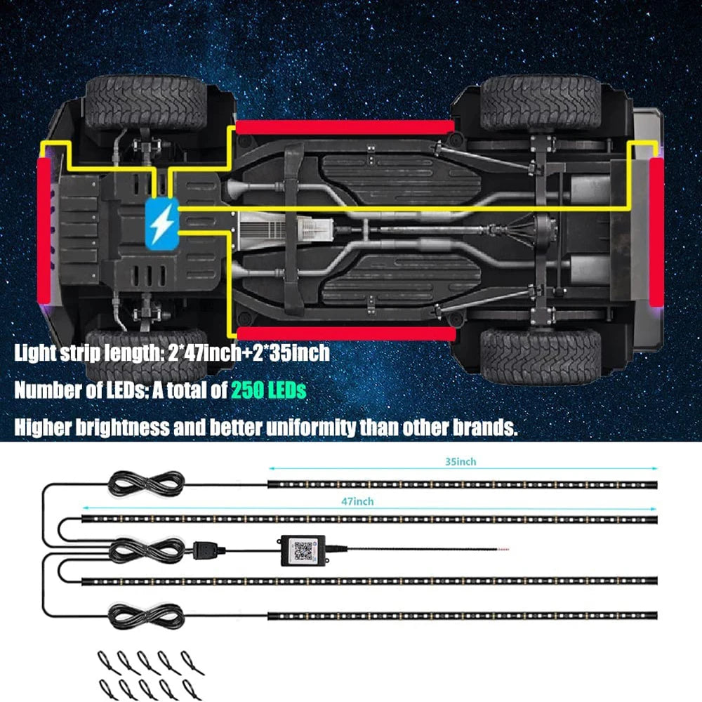 Neon LED Car Underglow Bottom Light APP Remote Sound Control RGB Flexible LED Underbody Strip Light Auto Decorative Ambient Lamp