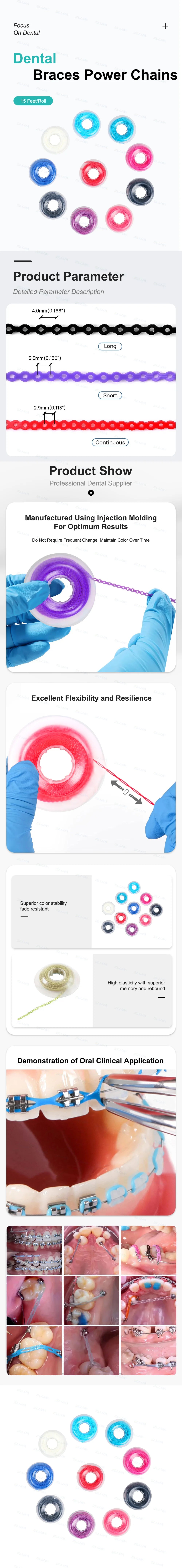 15 Feet/Roll Dental Orthodontic Elastic Ultra Power Chain Rubber Bands Long Short Continuous Denspay Dental Orthodontic Material